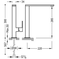 Wastafelmengkraan Tres Cuadro Exclusive 1-Hendel Hoog Uitloop Recht 28 cm Vierkant RVS