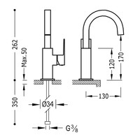 Wastafelmengkraan Tres Cuadro Exclusive 1-Hendel Uitloop Gebogen 17 cm Vierkant RVS