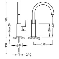 Wastafelmengkraan Tres Cuadro Exclusive 1-Hendel Uitloop Gebogen 20 cm Vierkant RVS