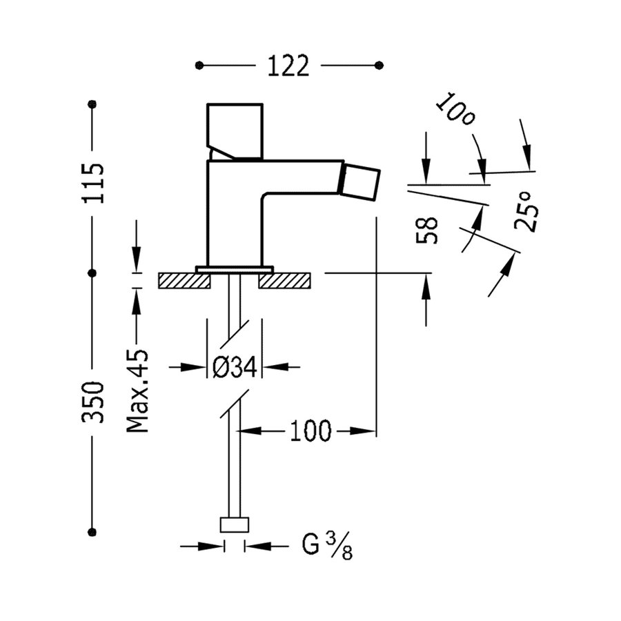 Bidetmengkraan Tres Cuadro Exclusive met Draaiknop Korte Uitloop 10 cm RVS