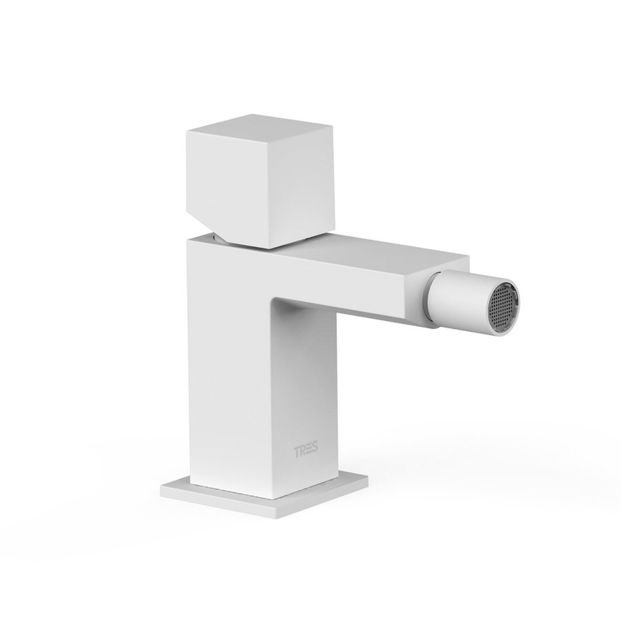 Bidetmengkraan Tres Cuadro Exclusive met Draaiknop Korte Uitloop 10 cm Mat Wit