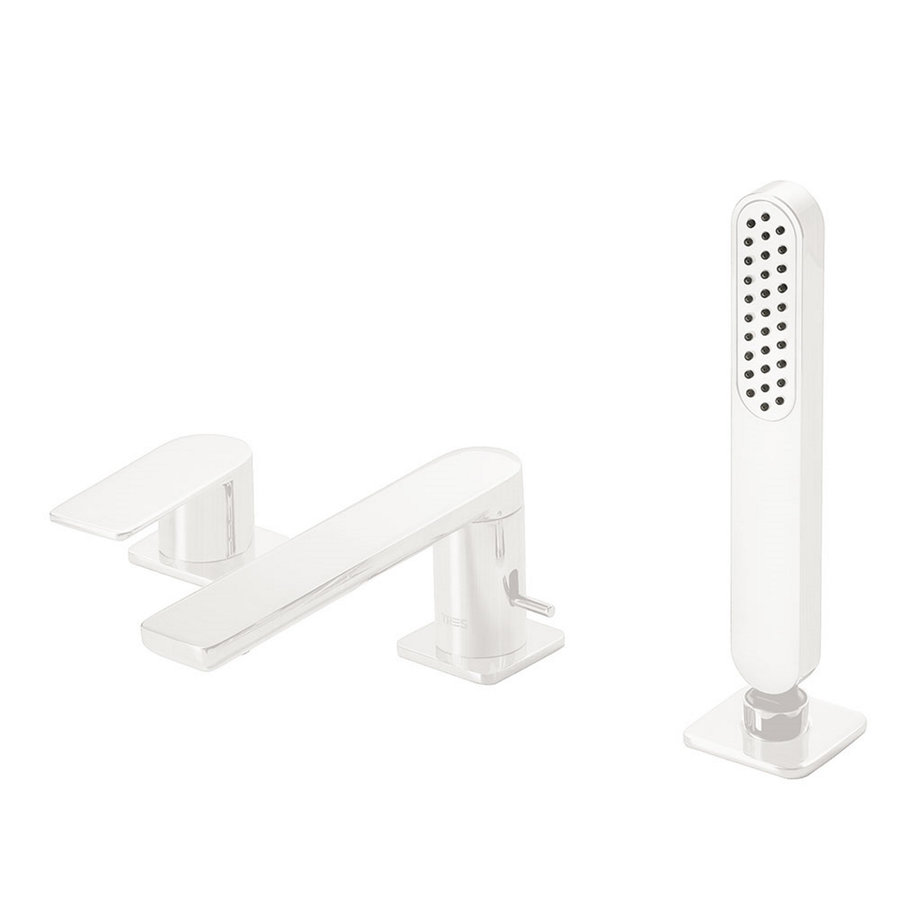 Badrandkraan Tres Loft Colors 1-Hendel Rechte Uitloop 18 cm met Omstel en Handdouche Mat Wit