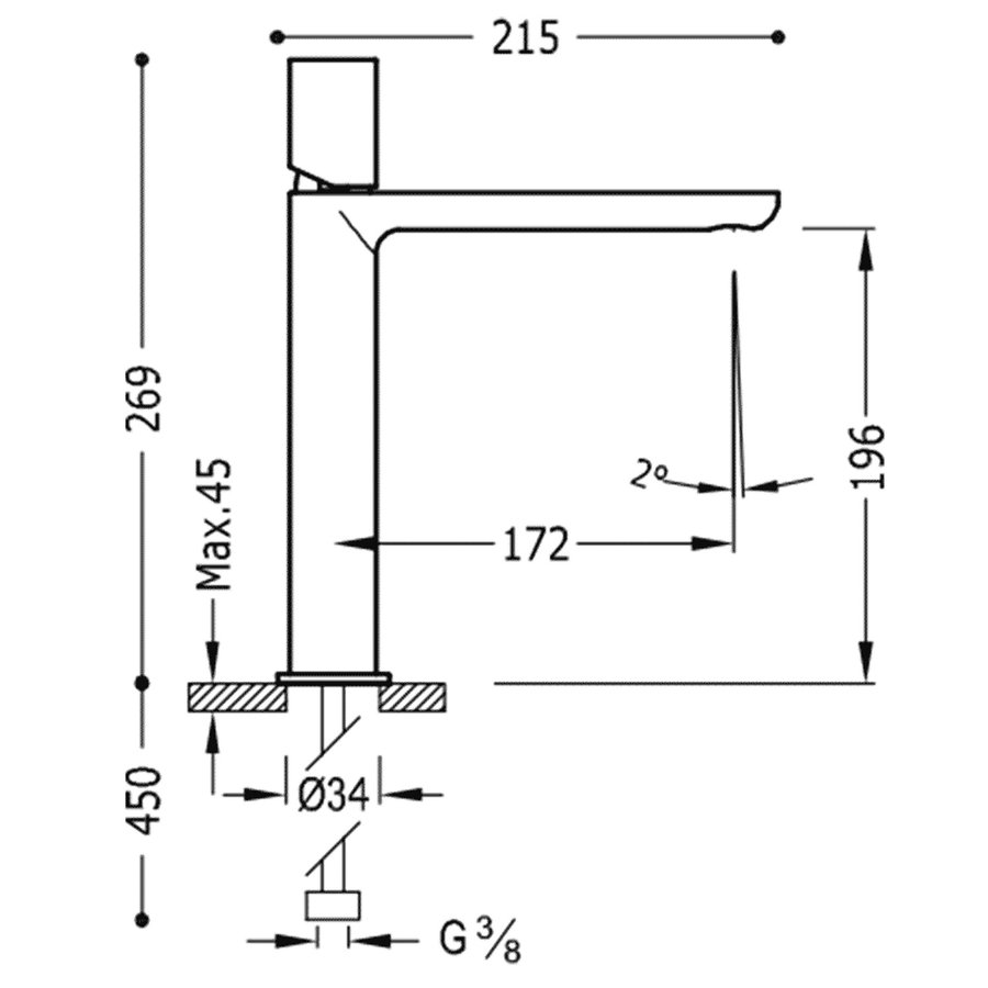 Wastafelmengkraan Tres Loft 1-Knop Uitloop Recht 19,6 cm Rond RVS