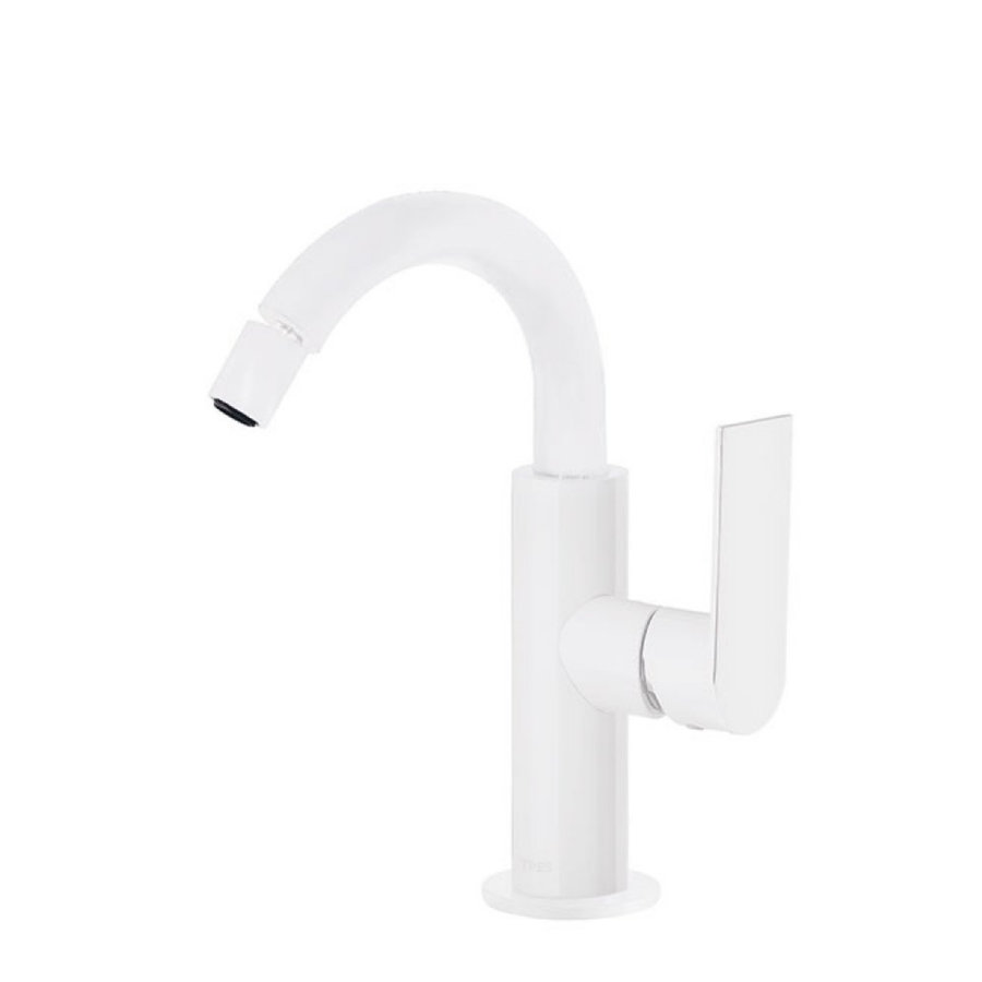 Bidetmengkraan Tres Loft Colors 1-Hendel Bidet Uitloop Gebogen 16,5 cm Rond Mat Wit