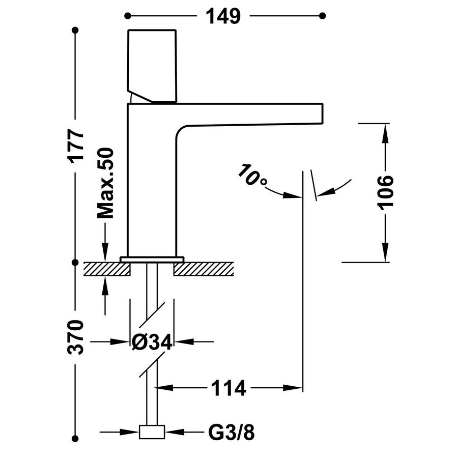 Wastafelmengkraan Tres Project 1-Knop Uitloop Recht 10.6 cm Rond RVS