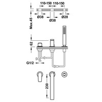 Badrandkraan Tres Project 1-Hendel Rechte Uitloop 23 cm met Omstel en Handdouche RVS