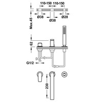 Badrandkraan Tres Project 1-Hendel Rechte Uitloop 23 cm met Omstel en Handdouche Mat Wit