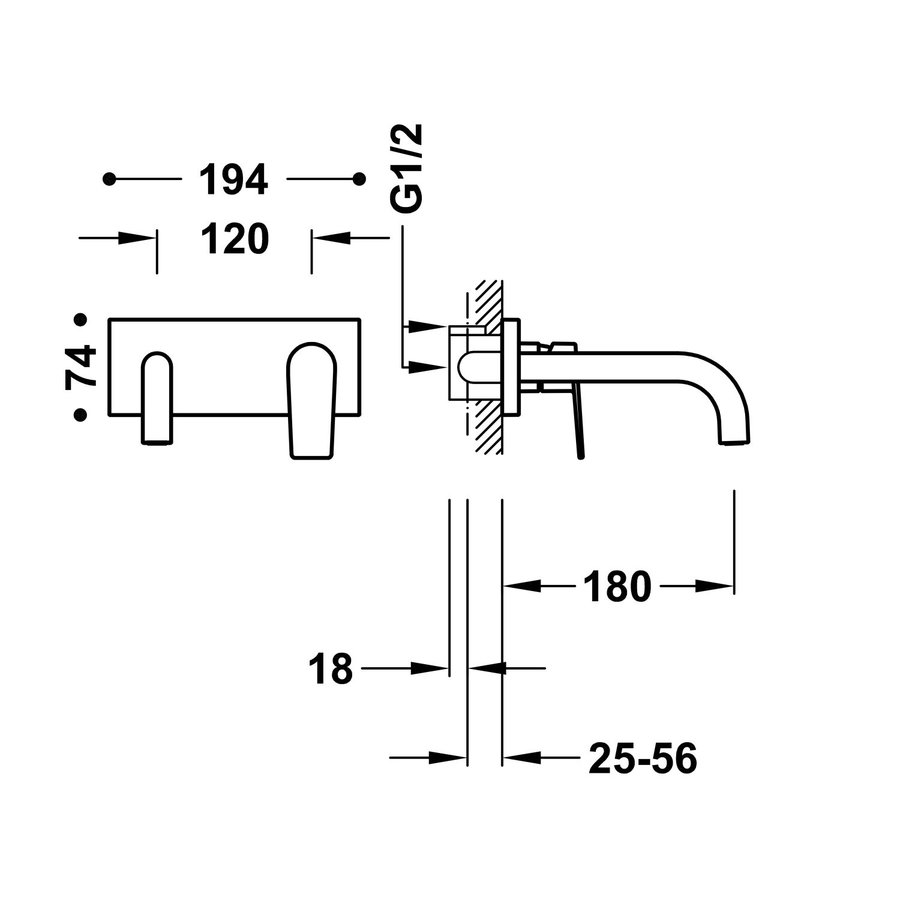 Wastafelmengkraan Inbouw Tres Project Gebogen Uitloop 18 cm Mat Wit