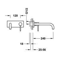 Wastafelmengkraan Inbouw Tres Study Exclusive met Afdekplaat Gebogen Uitloop 24 cm en Hendel Mat Wit