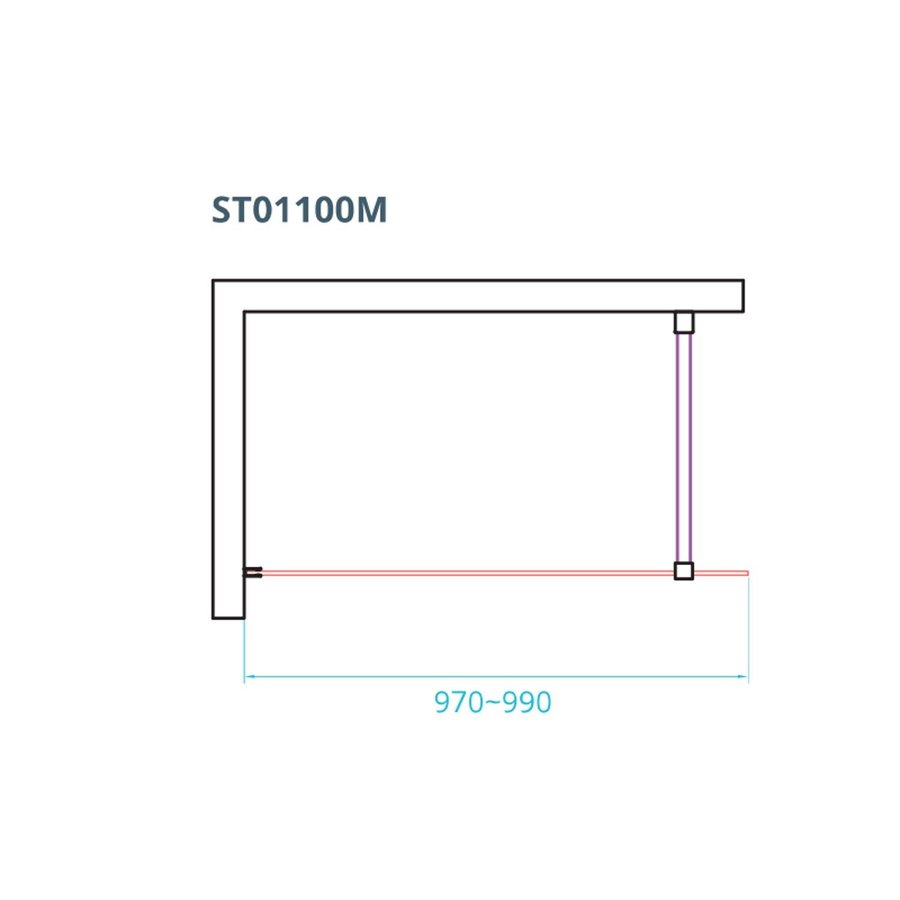 Inloopdouche Van Rijn ST01 Met Stabilisatiestang 100x200 cm Helder Glas 8 mm Chroom