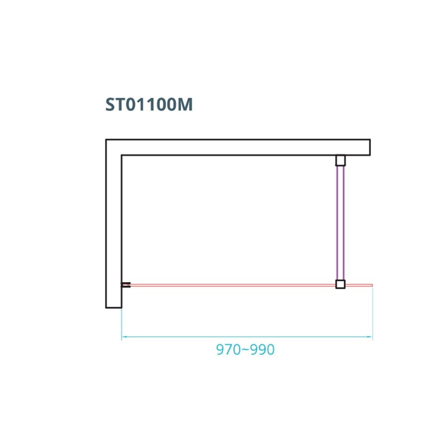 Inloopdouche Van Rijn ST01 Met Stabilisatiestang 100x200 cm Helder Glas 8 mm RVS