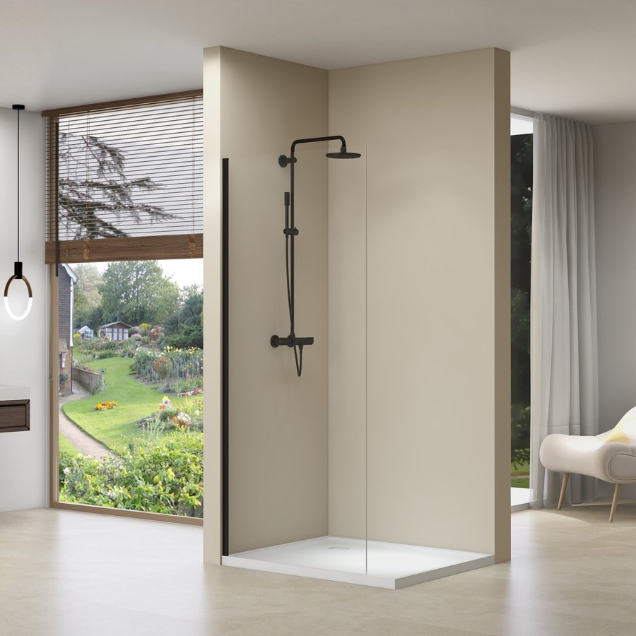 Inloopdouche Van Rijn ST01 Zonder Stabilisatiestang 50x200 cm Helder Glas 8 mm Mat Zwart