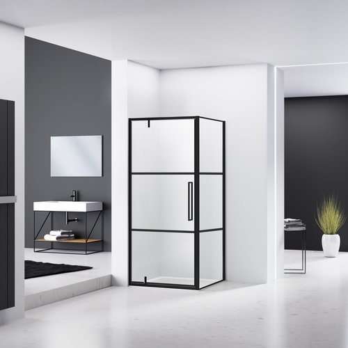 Hoek Douchecabine Van Rijn ST04 Helder Glas 90x100x200 cm 6 mm Aluminium Zwart 