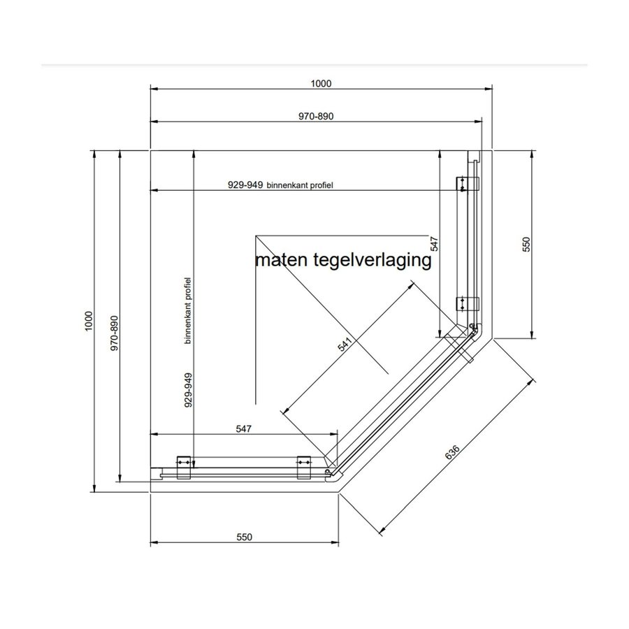 Douchecabine Van Rijn ST05 Vijfhoek 100x200 cm 8 mm Helder Glas Aluminium Zwart