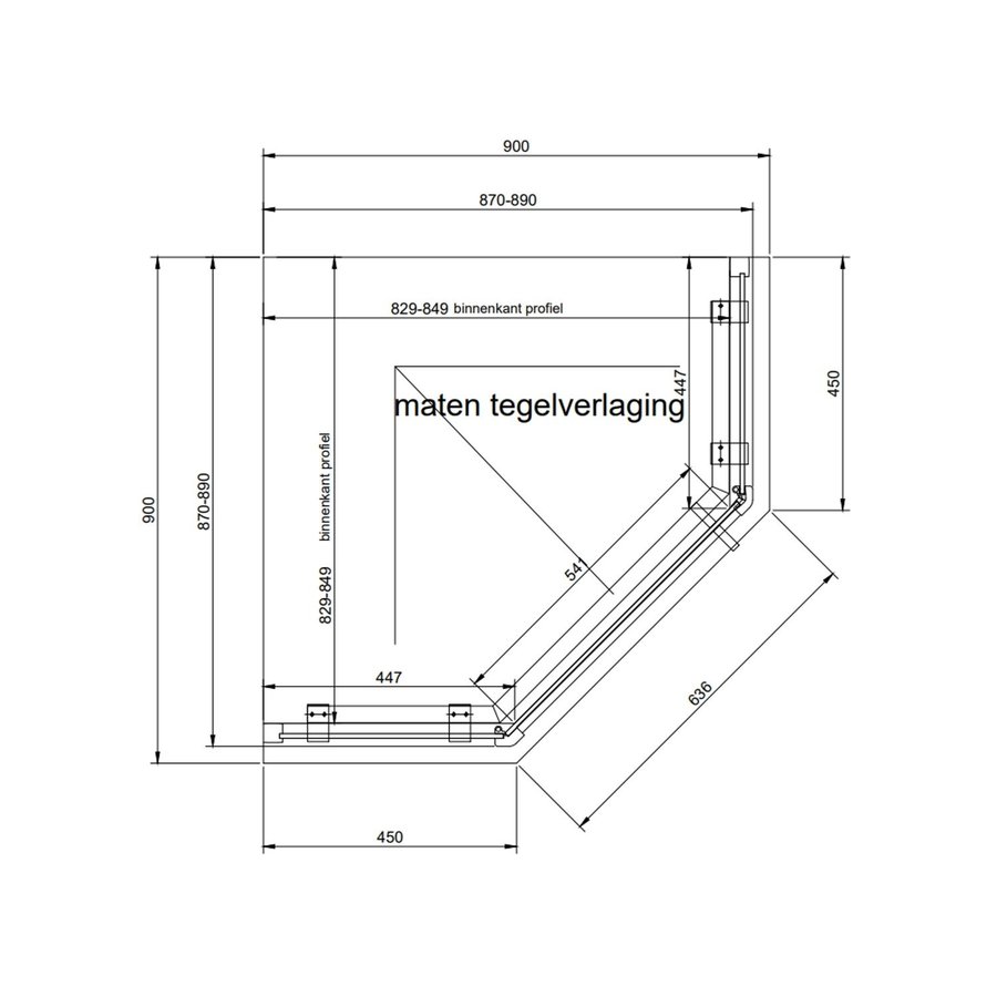 Douchecabine Van Rijn ST05 Vijfhoek 90x200 cm 8 mm Helder Glas Aluminium Zwart