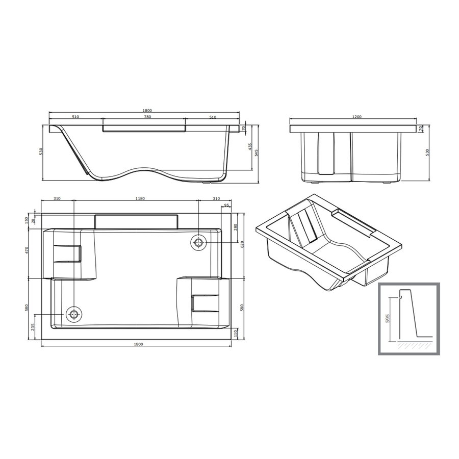 Whirlpool Sanindusa Twospace 180x120 cm met Hydropomp Blower en Pneumatische Bediening Glans Wit