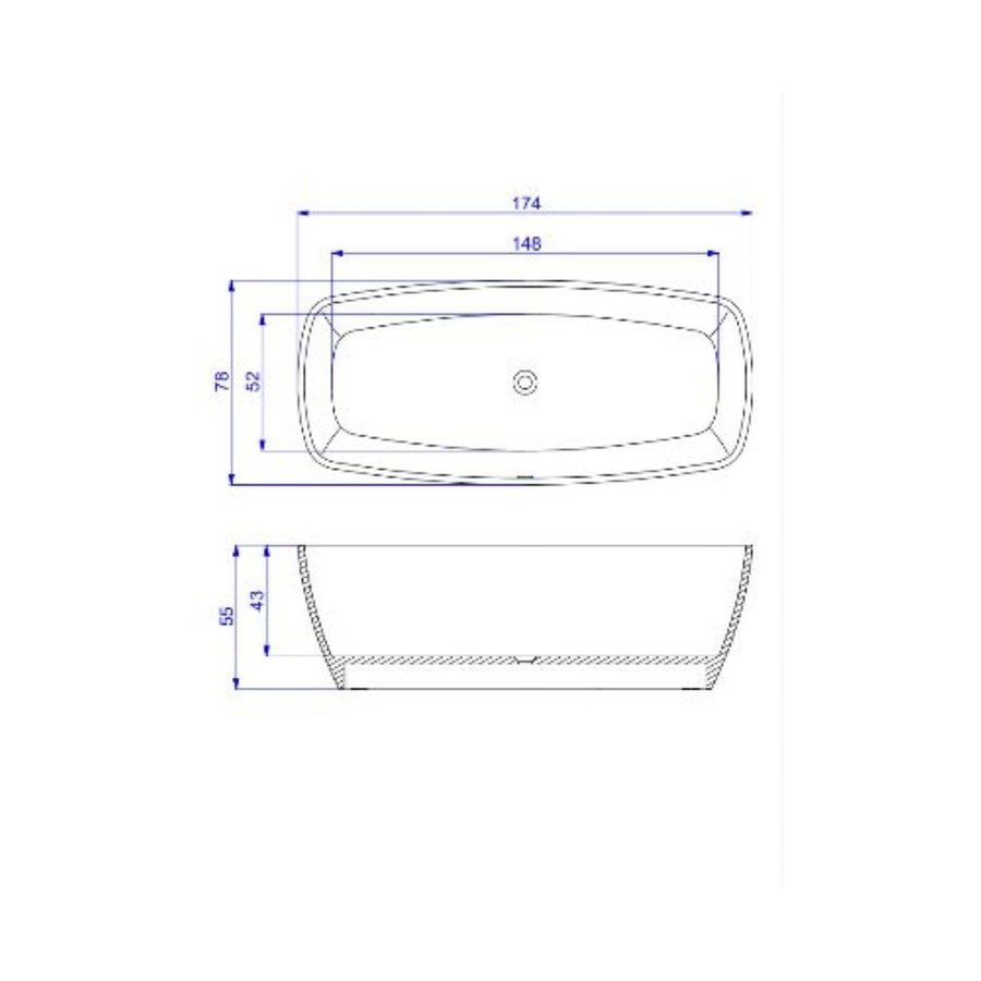 Vrijstaand Ligbad Boss & Wessing Cali 174x78x55 cm Cast Marble Beton Grijs