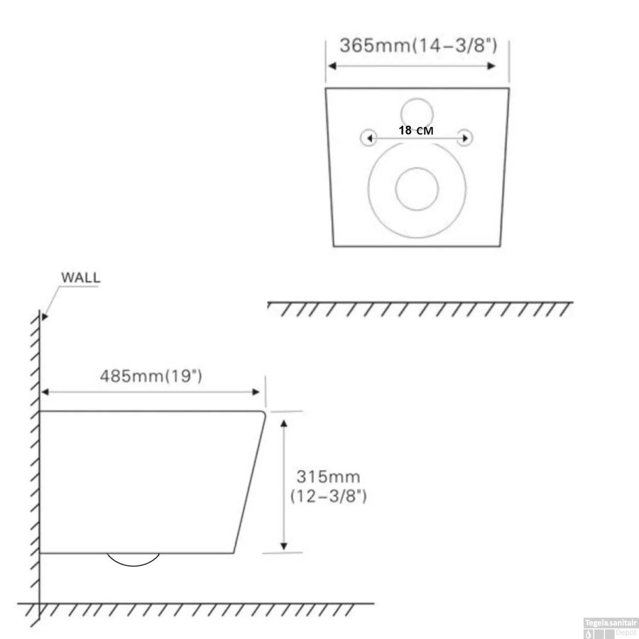 Wandcloset Mudo Randloos Mat Zwart (inclusief Zitting)