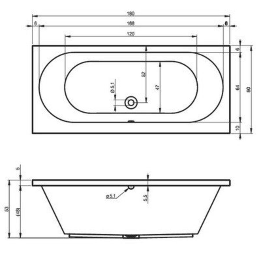 Ligbad Carolina 190X80X48 Cm Wit