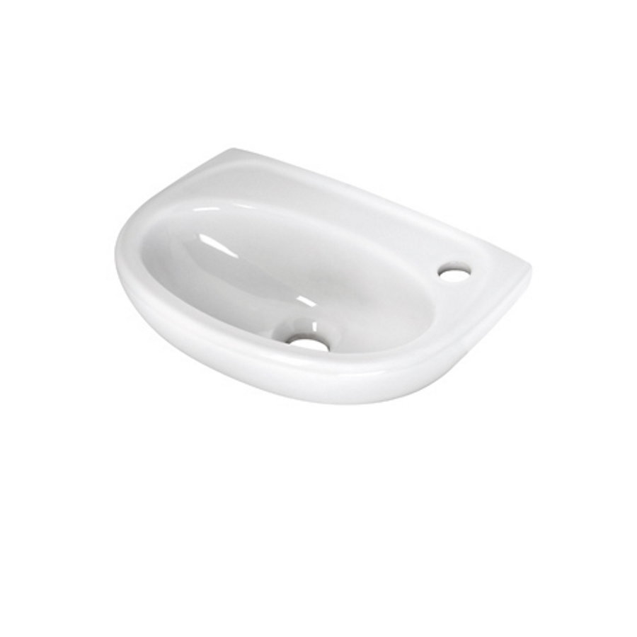 Basic Fontein Plieger Met Kraangat Rechts 36x26cm z. Overloop Wit