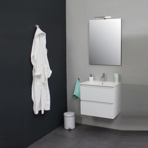 Badkamermeubelset Met Porseleinen Wastafel 60 Cm 1 Kraangat Incl Spiegel Wit 