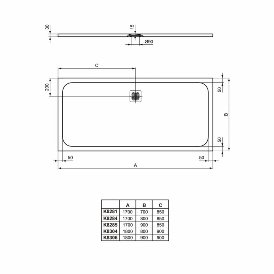 Douchebak Ultra Flat Solid Rechthoek Wit