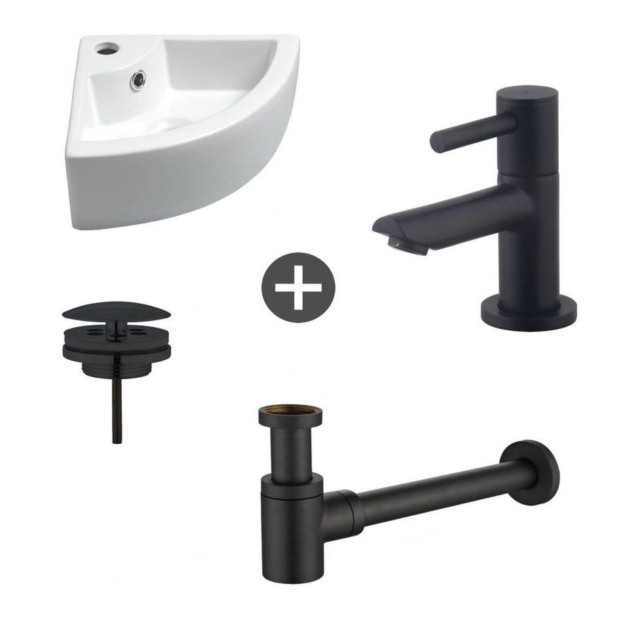 Fonteinpack Pallas Keramiek 44.5x32.5x13 cm Zwart (Keuze uit 4 kranen)