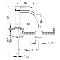 Wastafelmengkraan Tres Cuadro 1-Hendel Uitloop Gebogen 10 cm met Waterval Vierkant Mat Zwart