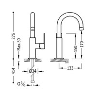 Wastafelmengkraan Tres Loft 1-Hendel Uitloop Gebogen 17 cm Rond Mat Zwart