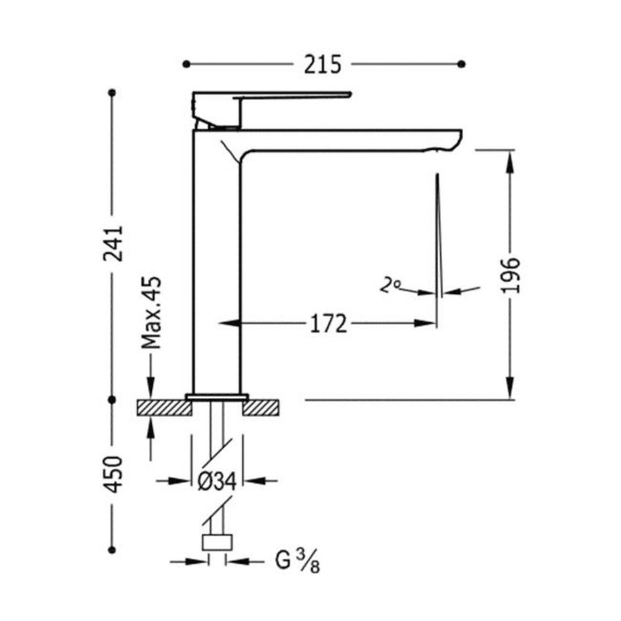 Wastafelmengkraan Tres Loft 1-Hendel Uitloop Recht 20 cm Rond Mat Zwart