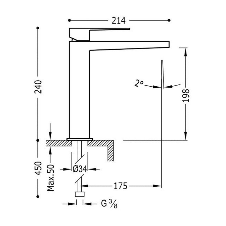 Wastafelmengkraan Tres Slim 1-Hendel Uitloop Recht 19.8 cm Vierkant Mat Zwart