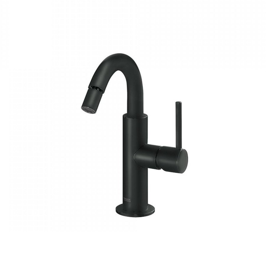 Bidetmengkraan Tres Study Colors 1-Hendel Uitloop Gebogen 16.5 cm Rond Mat Zwart