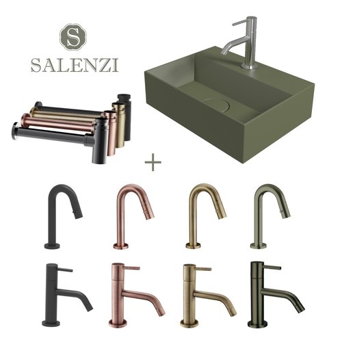 Salenzi Fonteinset Spy 40x30 cm Mat Legergroen (Keuze uit 8 kranen in 4 kleuren) 