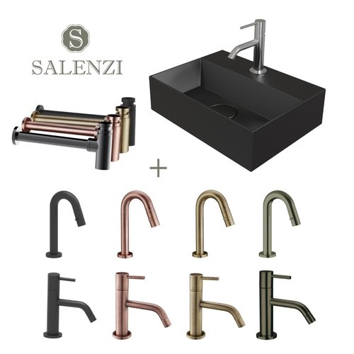 Salenzi Fonteinset Spy 40x30 cm Mat Zwart (Keuze uit 8 kranen in 4 kleuren) 