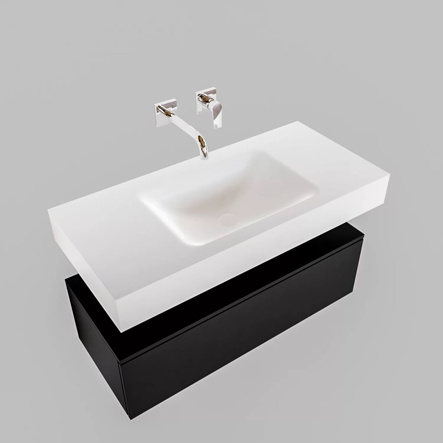 Badkamermeubel AQS Ibiza 100 cm Solid Surface Mat Zwart Wastafel Mat Wit (zes varianten)