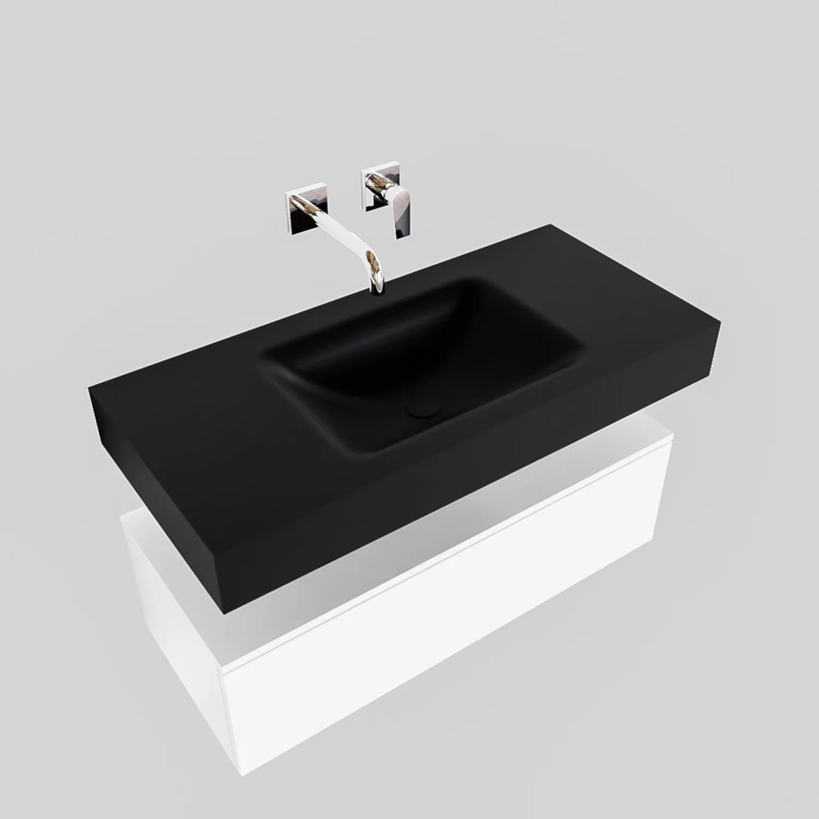 Badkamermeubel AQS Ibiza 100 cm Mat Wit Solid Surface Wastafel Mat Zwart (zes varianten)