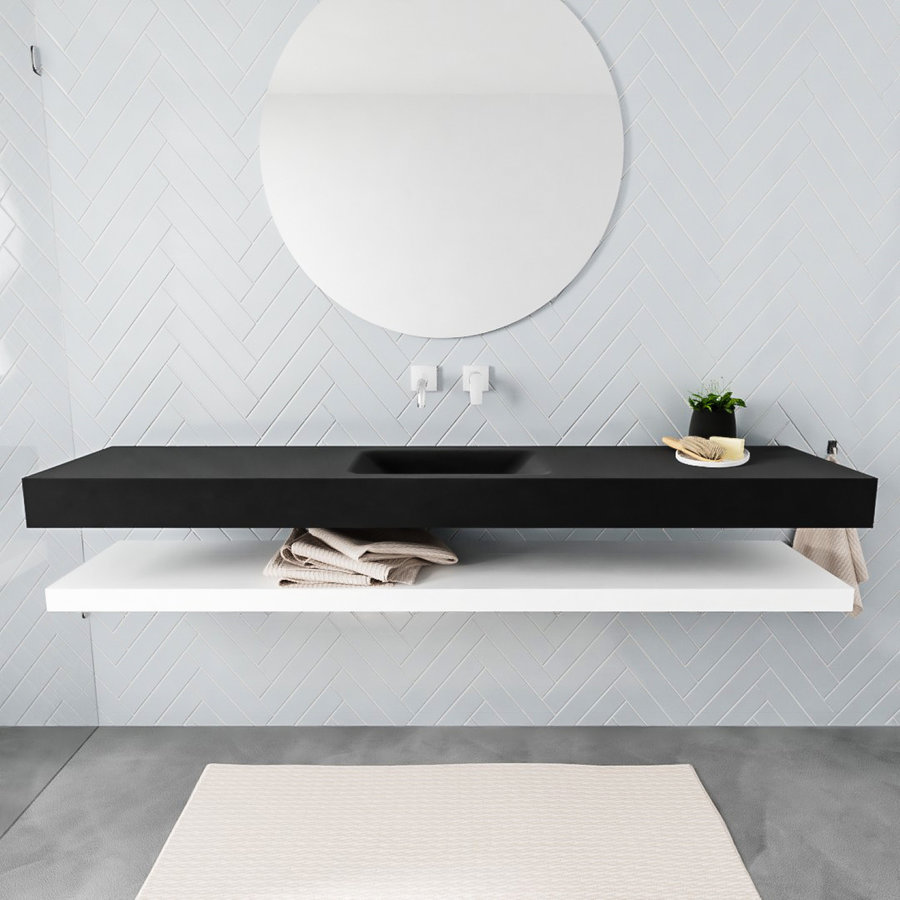 Badkamermeubel AQS Ibiza 200 cm met Mat Wit Planchet Solid Surface Wastafel Mat Zwart (acht varianten)