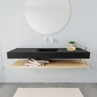 Badkamermeubel AQS Ibiza 150 cm met Washed Oak Planchet Solid Surface Wastafel Mat Zwart (acht varianten)