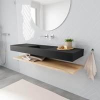 Badkamermeubel AQS Ibiza 150 cm met Washed Oak Planchet Solid Surface Wastafel Mat Zwart (acht varianten)