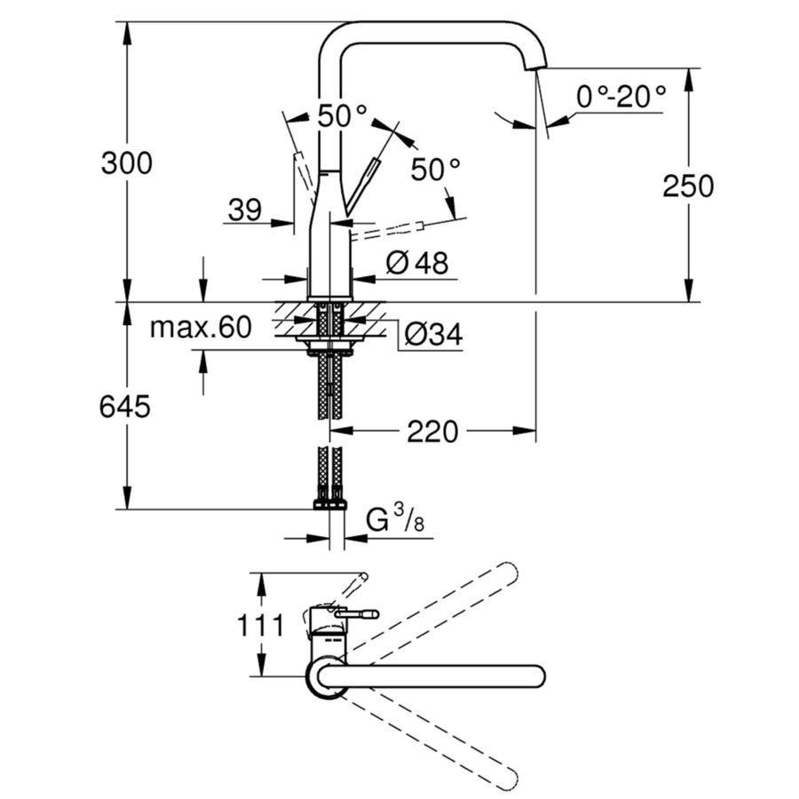 Keukenkraan Grohe Essence Mengkraan met Hoge Uitloop Hard Graphite Geborsteld