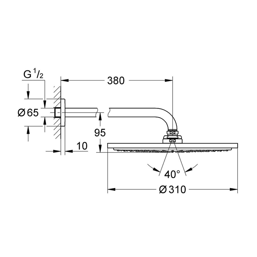 Regendoucheset Grohe Rainshower Cosmopolitan Metal 31 cm met Wandarm Cool Sunrise Geborsteld