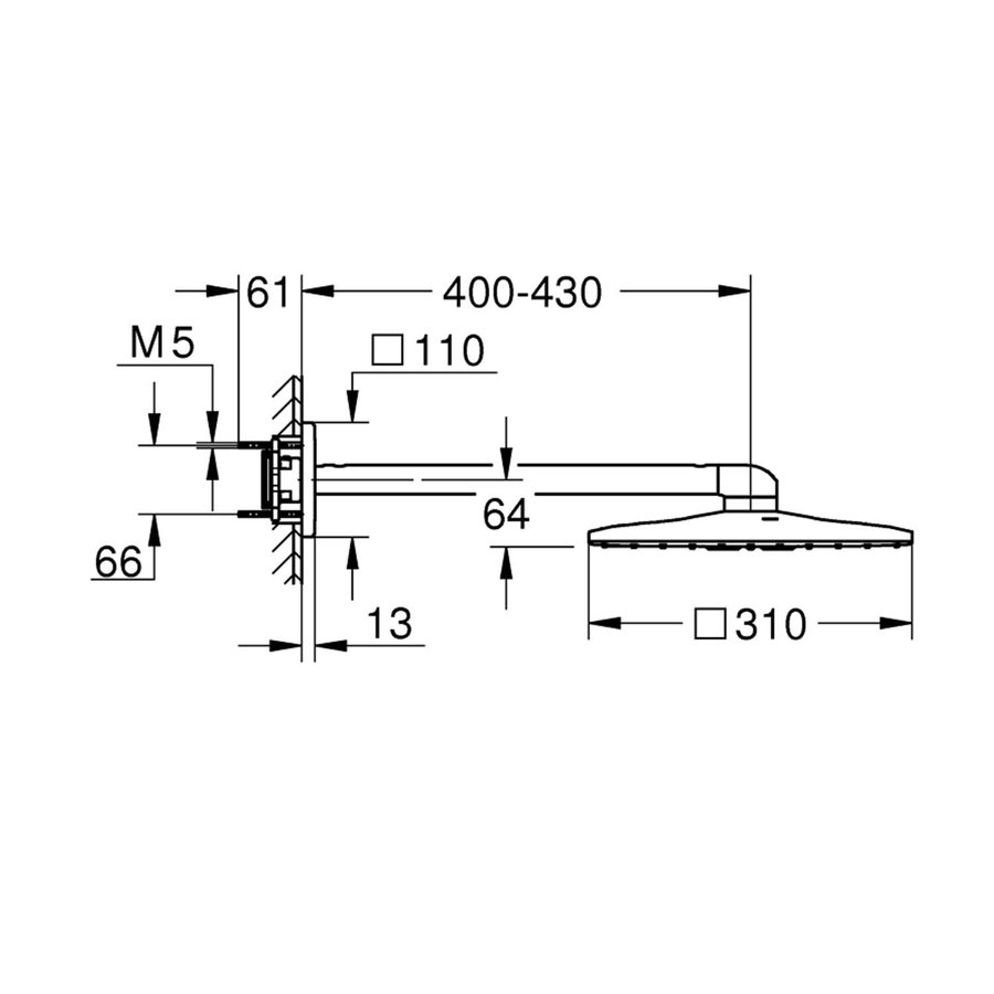 Regendoucheset Grohe Rainshower SmartActive Cube 31 cm met Wandarm Warm Sunset Geborsteld