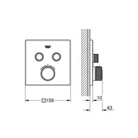 Inbouwkraan Grohe Grohtherm Smart Control Thermostaatkraan met 3-weg Omstelling Vierkant Supersteel