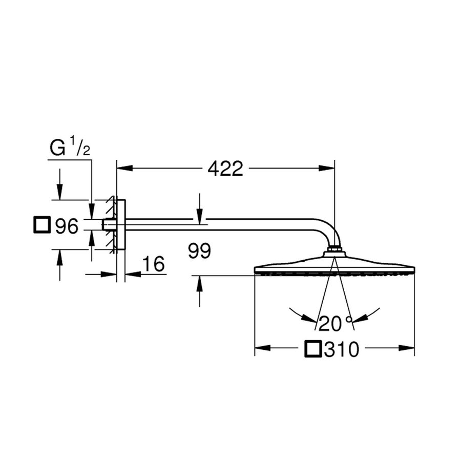 Regendoucheset Grohe Rainshower Mono Cube 31 cm met Wandarm Cool Sunrise Geborsteld