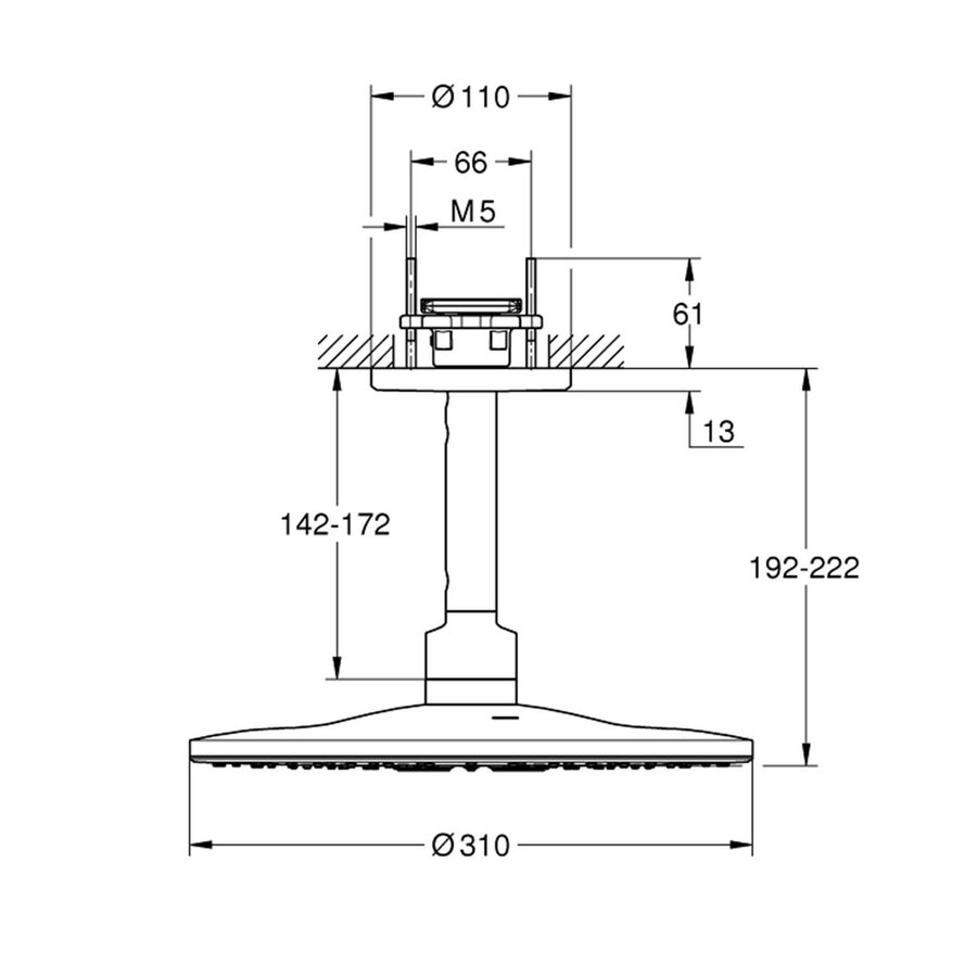 Regendoucheset Grohe Rainshower SmartActive 31 cm met Plafondarm Hard Graphite Geborsteld