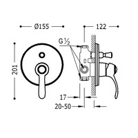 Douchekraan Tres Clasic Inbouw 1 Hendel 2-Wegs RVS