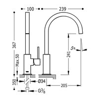 Keukenkraan Tres Cocina Gebogen Uitloop 20.5 cm Mat Zwart