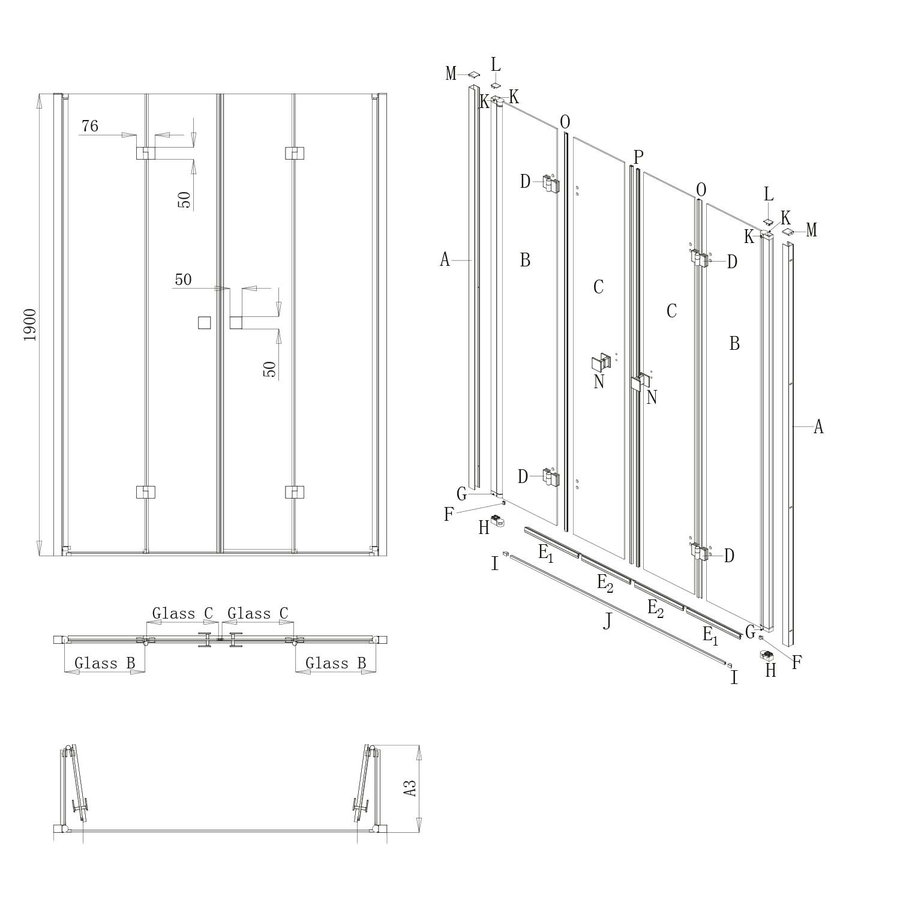 Nisdeur Lacus Albarella Saloon Inklap Deur 150x190 Cm Chroom