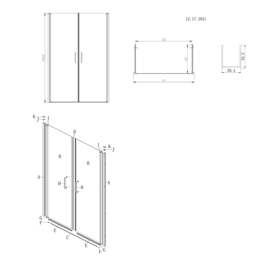 Nisdeur Lacus Giglio Evo Saloon 2 Klapdeuren 110x200 Cm Helder Glas Zwart