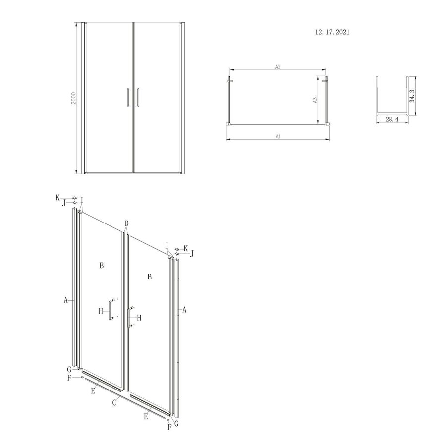 Nisdeur Lacus Giglio Evo Saloon 2 Klapdeuren 100x200 Cm Rookglas Zwart